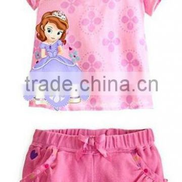 Wholesale frozen set for girl, pink color frozen set clothes for girl