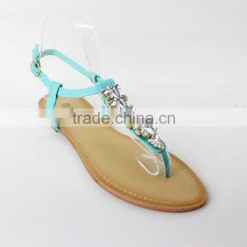 lastest ladies fashion rhinestone beaded flat summer sandals