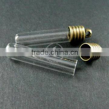 6x27mm Transparent Tube Glass Bottle 3mm Mouth Bronze Bail Perfume Vial Pendant Wish Charm DIY Supplies 1810279