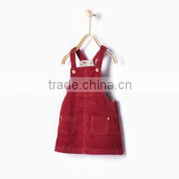 Kids Clothes Factory Manufacturer Burgundy Corduroy overall dresses for girls