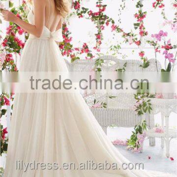 Simlpe Style Sexy Spaghetti Straps Pleated A-line Wedding Dresses 2016 Long Train Shining Beaded Crystal Sash Bridal Gown ML048 photo-2