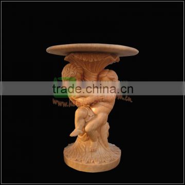 Round Top Sunset red Marble Table with statue base