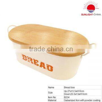 Oval Shape Metal Bread Box with Bamboo Lid