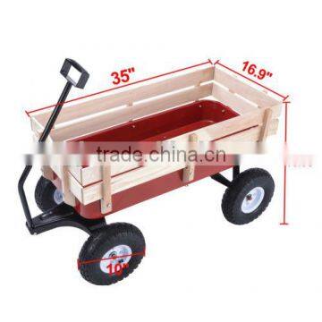 OUTDOOR WAGON ALL TERRAIN PULLING KID CHILDREN GARDEN CART W/WOOD RAILING RED photo-2