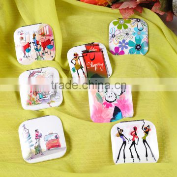 Square Aluminum Printed Pocket Cosmetic Mirror