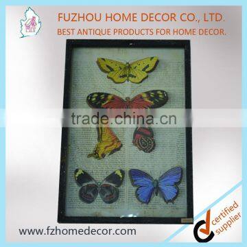 antique 3D paper printing wooden butterfly picture frame with glass covering