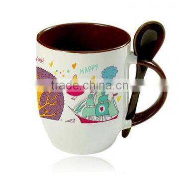 Sublimation Inside and handle color coffee Mug with colorful spoon