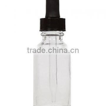 1 oz Clear Glass Round Bottle With Black Glass Dropper photo-2