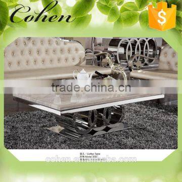modern rectangular stainless steel tea/coffee/center table with marble top B062
