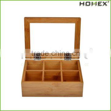 Bamboo 6-Section Tea Storage Box With Hinged Clear Lid /Homex_Factory photo-2