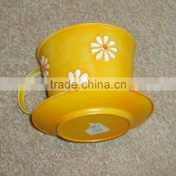 Customizedl Mug ,Yellow Metal Cup and Saucer Pot Container Planter photo-2