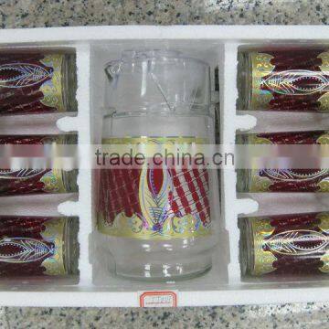 JK009 7pcs Glass Drinking Set with bronzing deco