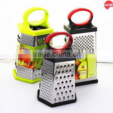 new design good quality color plastic handle 6 side stainless steel cheese grater