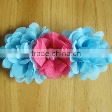 Chiffon Flower With Pearl Rhinestone in Center for Kids Hair Accessories photo-5
