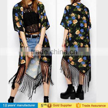 2017 wholesale summer fashion casual beach cover up tops blusa feminina boho loose floral chiffon long kimono cardigan