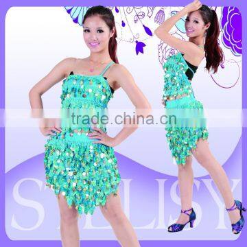 Wholesale Latin dance pants and top sets,beautiful coin decorative ballroom Latin dance wear