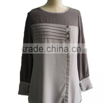 Malay Style Round Collar Long Sleeve Orange Chiffon Shirt Blouse photo-3