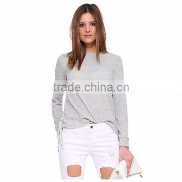 Woman gray color hign neck long sleeve fashion fringe blouse