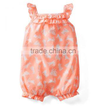 sleeveless ruffles and flutter-sleeves woven rabbit print baby girl rompers for kids children bodysuit
