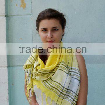 Yellow Cotton Shawl, Summer Scarf ,light Yellow Shawl, Beautiful Shawl, Head Scarf, Striped Scarf, Christmas Gift photo-3