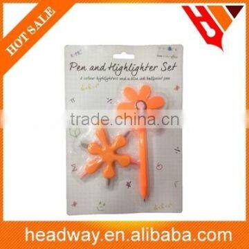 flower shape pen and colorful highlighter set with blister card packing