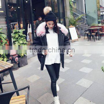B22687A Korea Fashion Pink Big Fur Collar Long Down Jacket