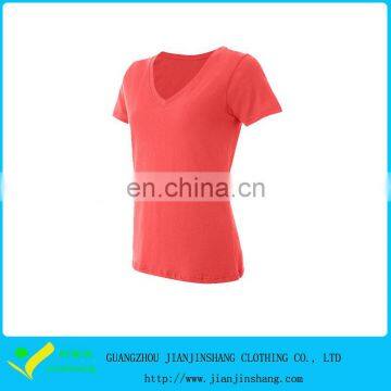 Solid Pink Customized Deep V Collar Fitness Gym Sports T Shirts For Woman