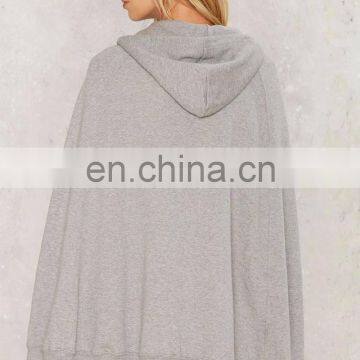 Cool Gray Front Zip Closure And Pockets Poncho Jacket photo-3