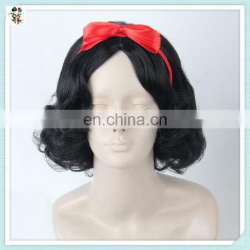 Snow White Princess Black Short Curly Cosplay Wigs with Red Bow HPC-0051