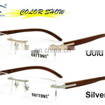 Rimless real wood/bamboo temples eyewear glasses