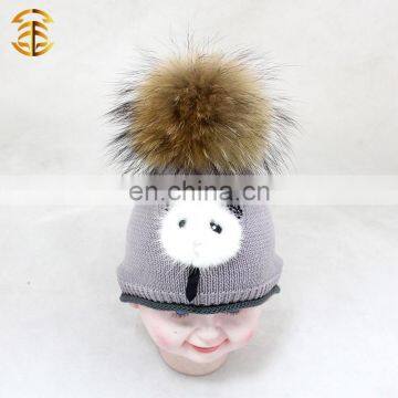 Hot Sale Lovely Color Knitted Cotton Wholesale Newborn Baby Fitted Hats With fur pompom