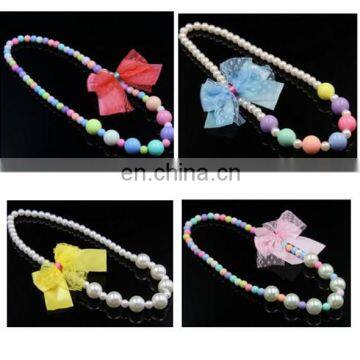 Kids ABS Pearl Colourful Acrylic Beads Bow Chunky Necklace