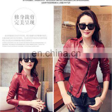 Popular design zipper wine red leather jacket women