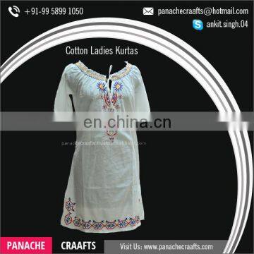 White Embroidered Neck Design Long Kurtis photo-3