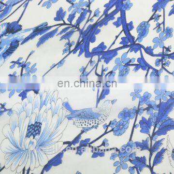 Printed 100% Silk Chiffon With White Background and Blue Drawing photo-2