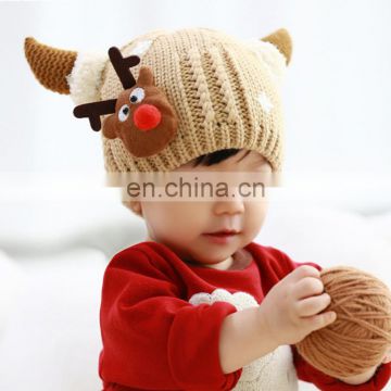 Spring Autumn Winter Christmas deer acrylic lovely funny knitting children's baby hat