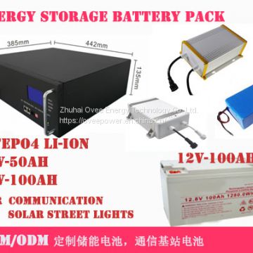 LiFePO4 Rechargeable li-ion Battery pack, 12V-100Ah,48V-50Ah-100A