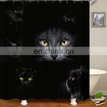 i@home ready made polyester black color cat 3d shower curtain bathroom mildew resistant waterproof