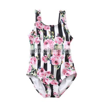 Girl Baby Stripe Flower One Piece Swimsuit Beach Wear Bathing Suit Kids Swimwear