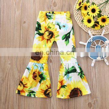 2019 Newest Arrival Kids Sunflower Printing Bell Bottom Pants Baby Floral Trousers Wholesale photo-2