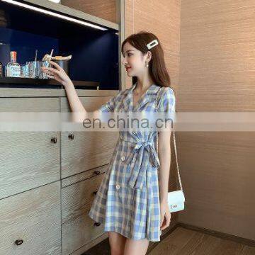 2020 Summer New Fashion Plaid Suit Skirt Short Sleeve Dress Women Factory Direct Wholesale photo-5
