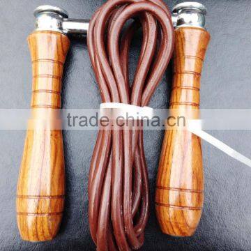 Jump Rope / Skipping Rope Cross Fit - Red Wooden Handle - Adjustable Leather Rope - Weight Inserted