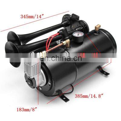 Truck Train Quad 4 Trumpet Air Horn Kit Black 170 PSI 12V 3Liters Compressor & House 150db