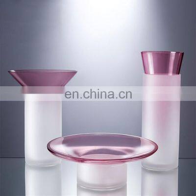 Wholesale Nordic Style Decorative Handmade Double Matte Pink Vase Glass Cylinder Vases