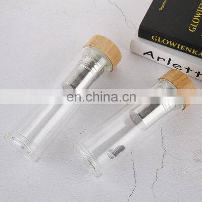 Wholesale Transparent GlassBottle Water Sport With Wooden Lid 350ml