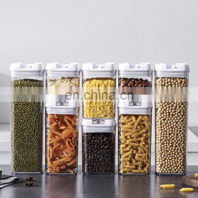 New Design Plastic 7pcs Set Storage Box Food Airtight BPA-free Transparent Cereal Coffee Grain Storage Rectangle Food Container