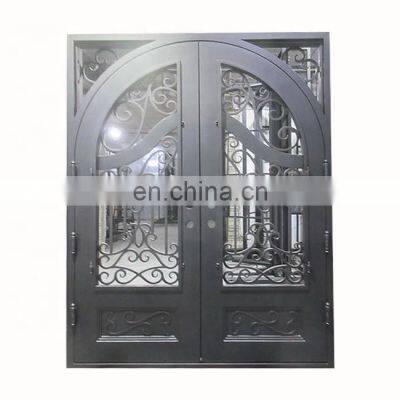 decorative black steel front gate modern residential tempered clear glass french security wrought iron double door for villa