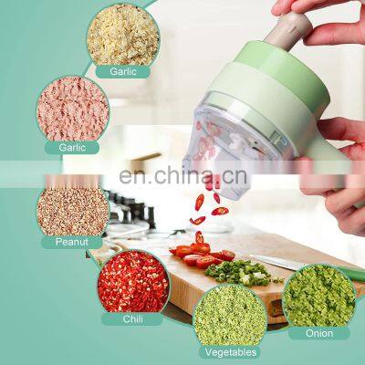 4 in 1 Portable Chopper Vegetable Cutter Set Wireless Food Processor For Garlic Pepper Chili Onion Celery Ginger Meat With Brush