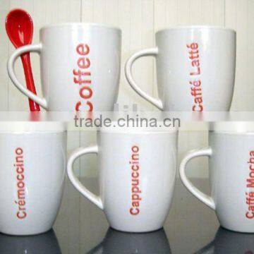 250ml ceramic coffee mug/cup with red spoon, accept customized design