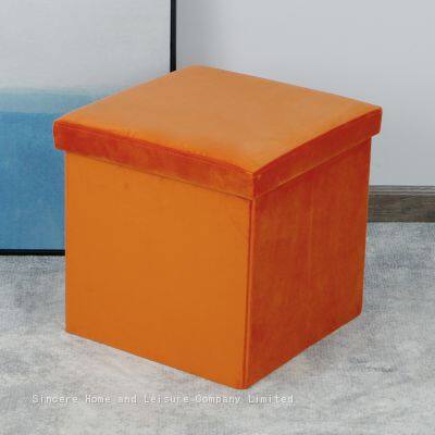 Foldable Storage Velvet Ottoman-Orange